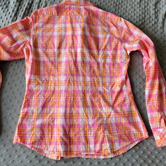 Lilly Pulitzer Early 2000's Pink, Orange, and Yellow Plaid Button Down S - Picture 6 of 7